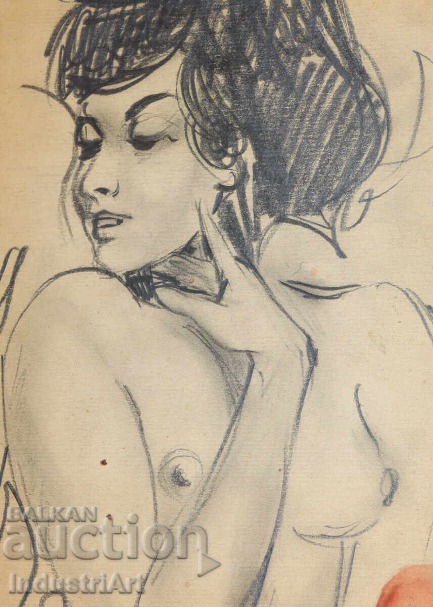 Old pencil drawing female portrait nude body with price 100.00 BGN | € 51.13