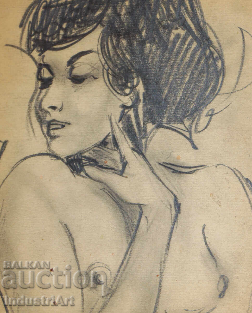 Delivery of Old pencil drawing female portrait nude body