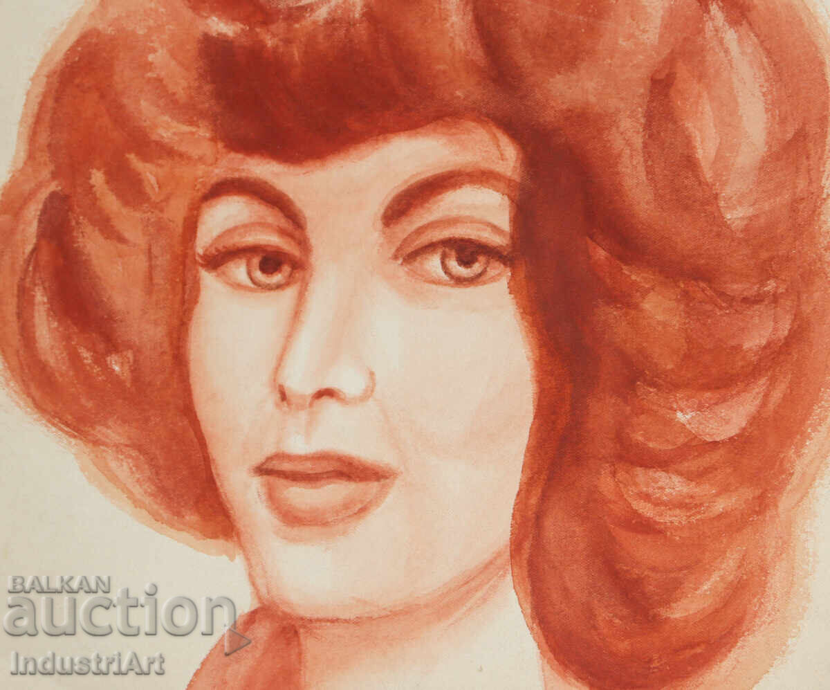 Έργο ζωγραφικής με ακουαρέλα, γυναικείο πορτρέτο - 5