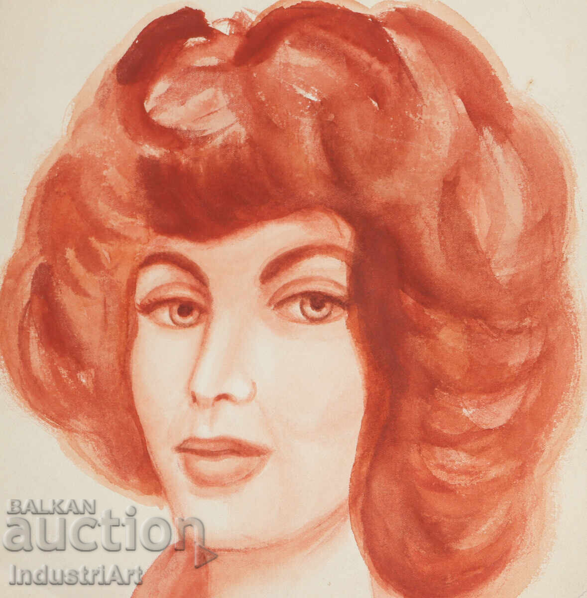 Έργο ζωγραφικής με ακουαρέλα, γυναικείο πορτρέτο