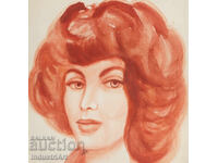 Έργο ζωγραφικής με ακουαρέλα, γυναικείο πορτρέτο