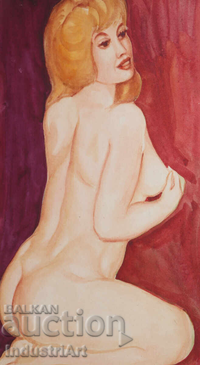 Δημοπρασία Ερωτικό ακουαρέλα γυναικείο πορτρέτο γυμνό σώμα