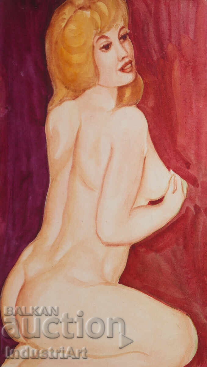 Ερωτικό ακουαρέλα γυναικείο πορτρέτο γυμνό σώμα