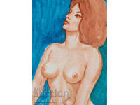 Erotic watercolor painting female portrait nude body