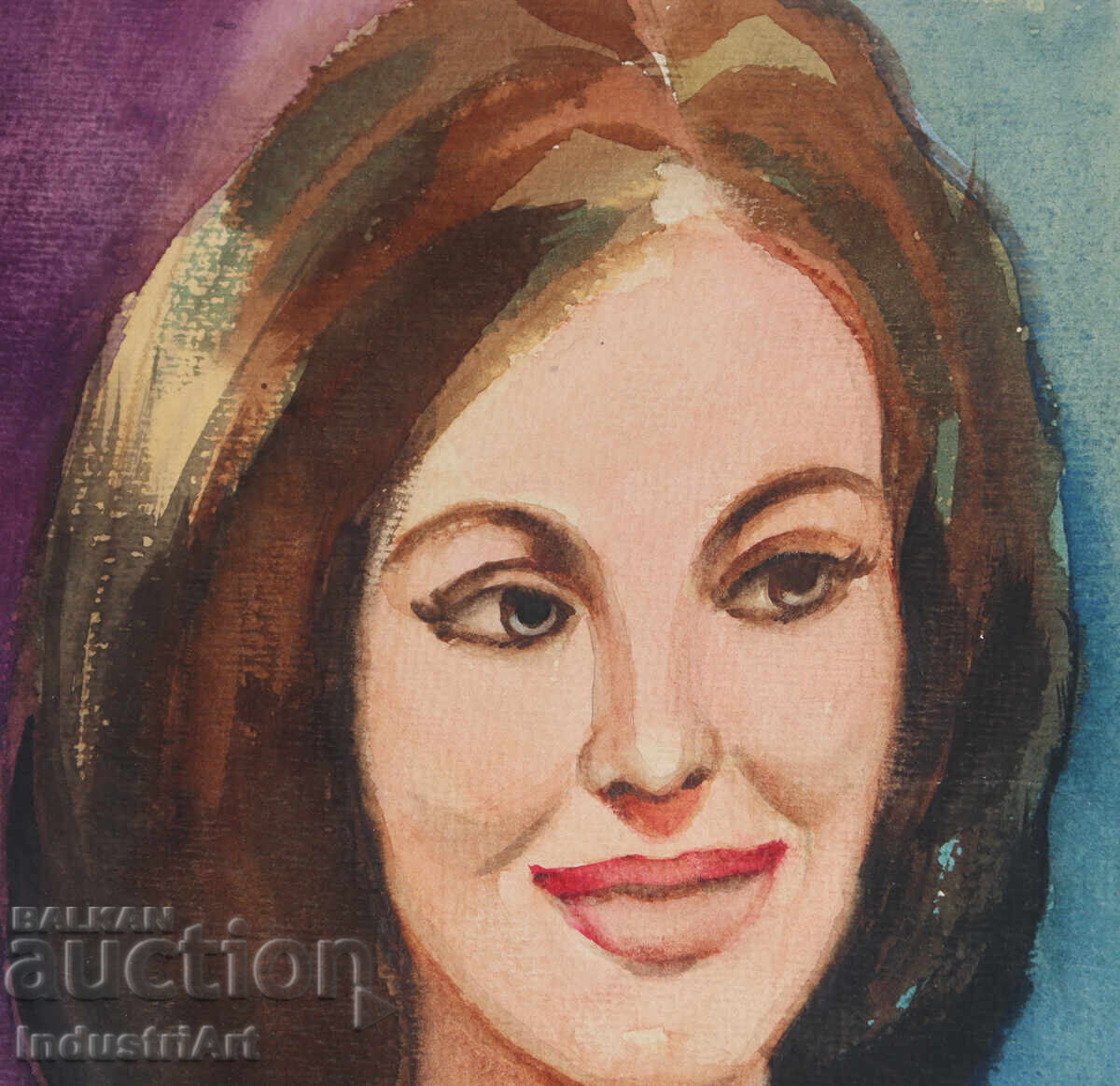 Έργο ζωγραφικής με ακουαρέλα, γυναικείο πορτρέτο - 5