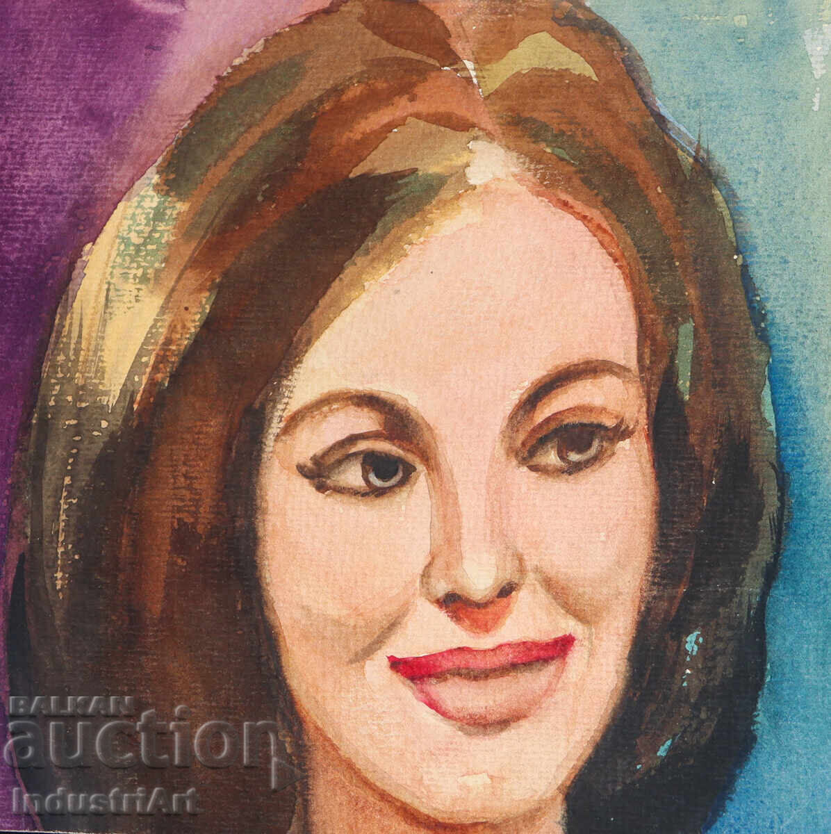 Έργο ζωγραφικής με ακουαρέλα, γυναικείο πορτρέτο