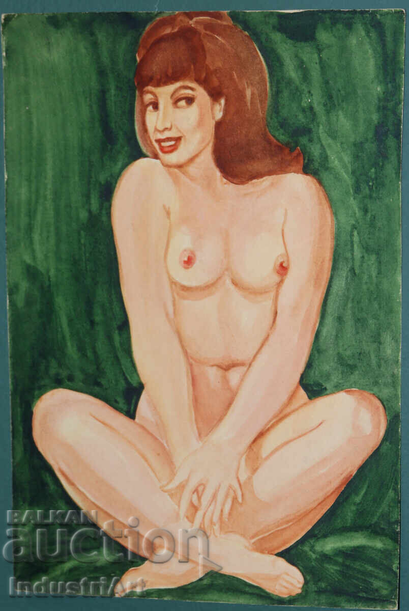 Erotic watercolor painting female portrait nude body with price 100.00 BGN | € 51.13
