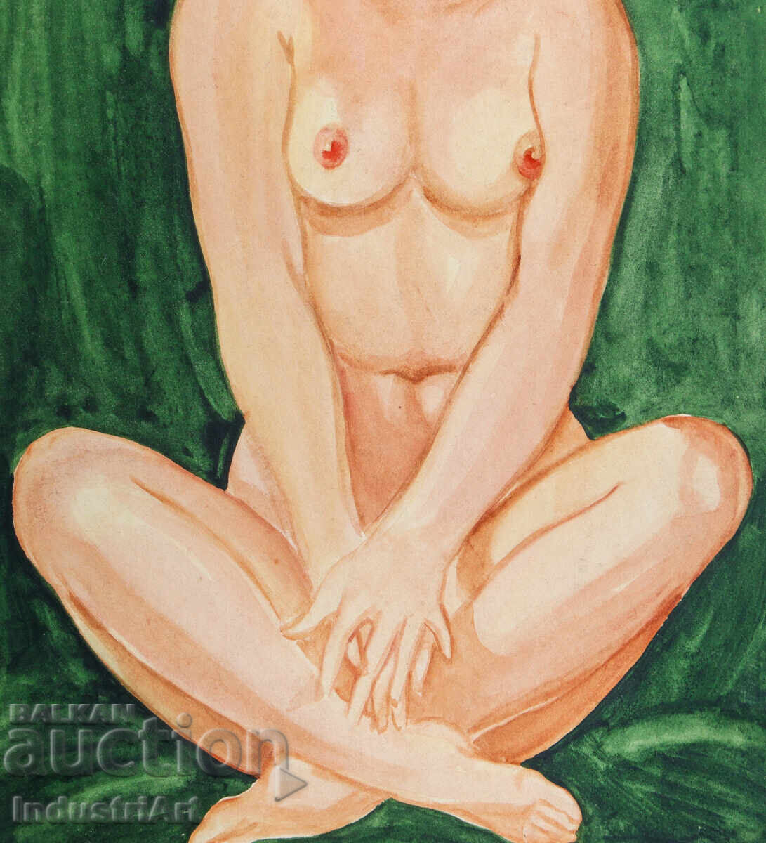 Erotic watercolor painting female portrait nude body - 5
