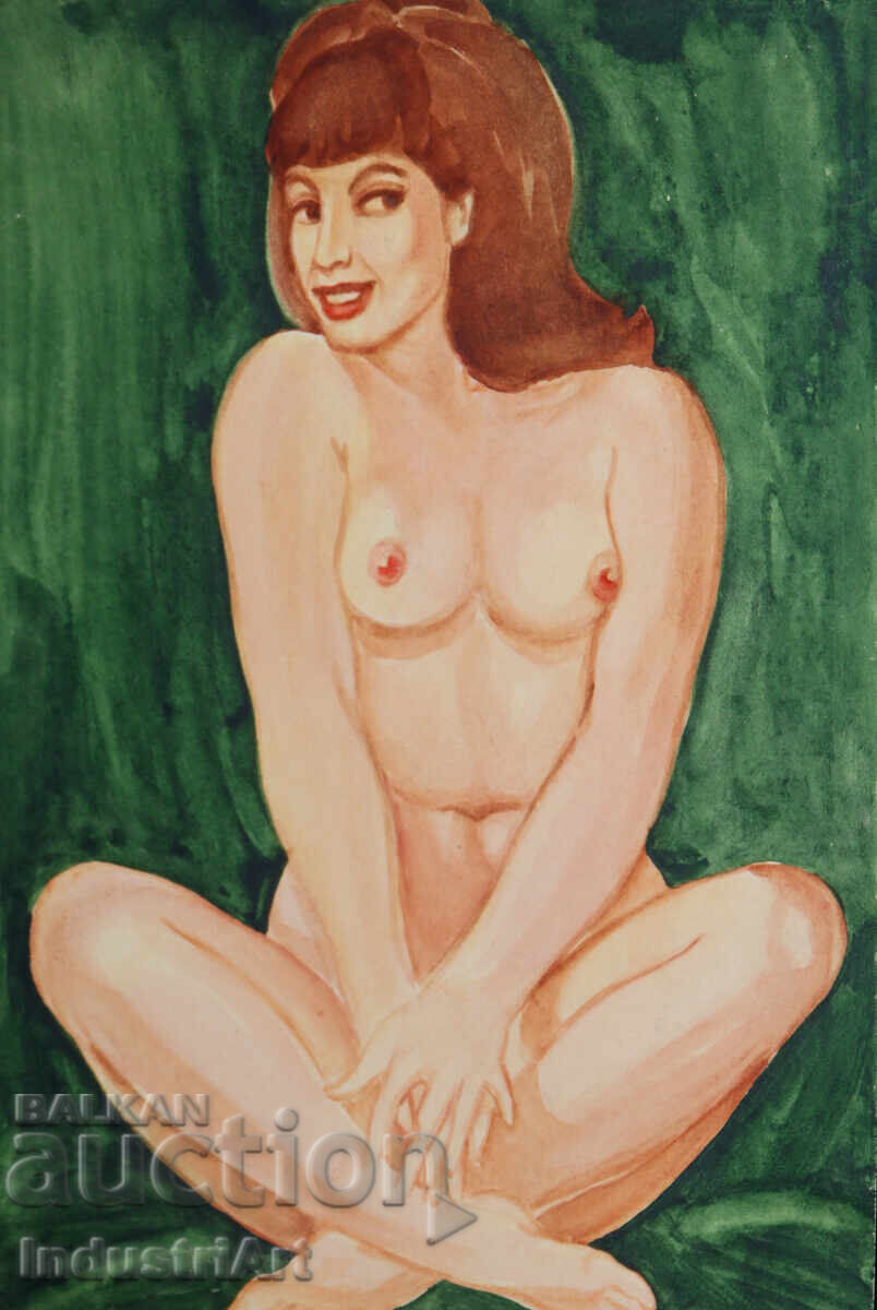 Erotic watercolor painting female portrait nude body