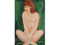 Pictură erotică acuarelă portret feminin corp gol