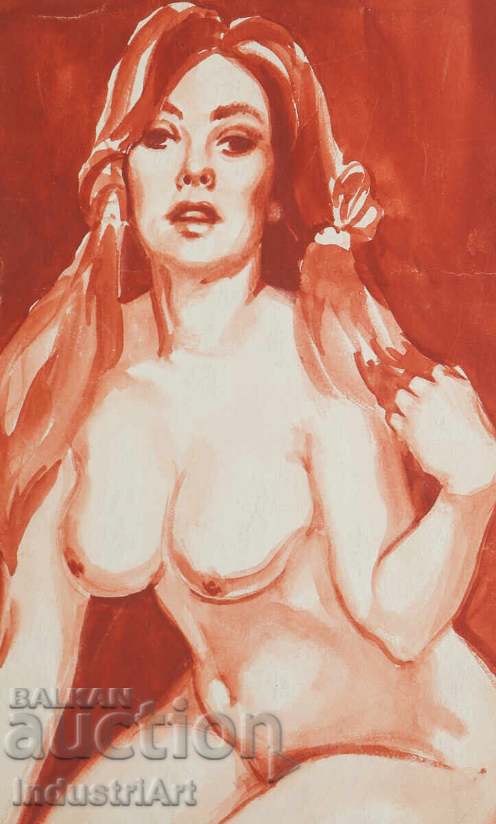 Erotic watercolor painting female portrait nude body with price 100.00 BGN | € 51.13
