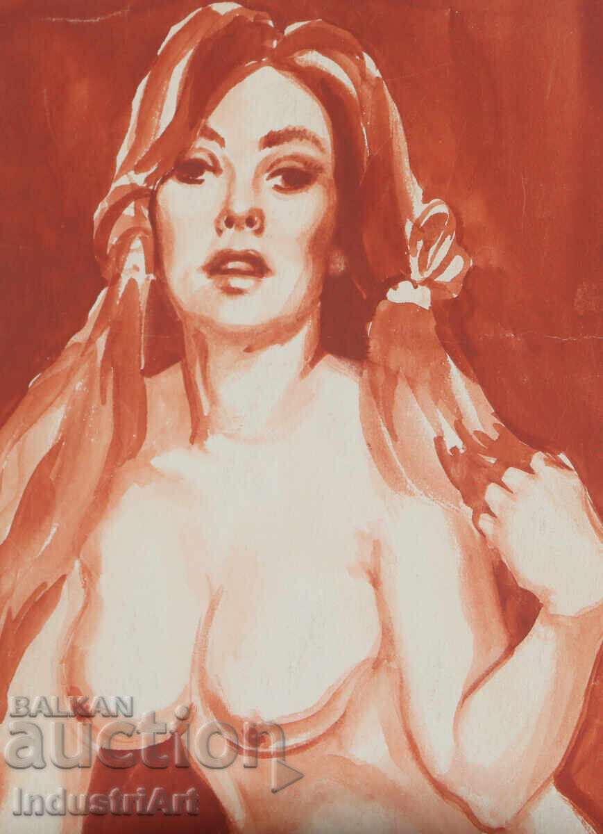 Delivery of Erotic watercolor painting female portrait nude body