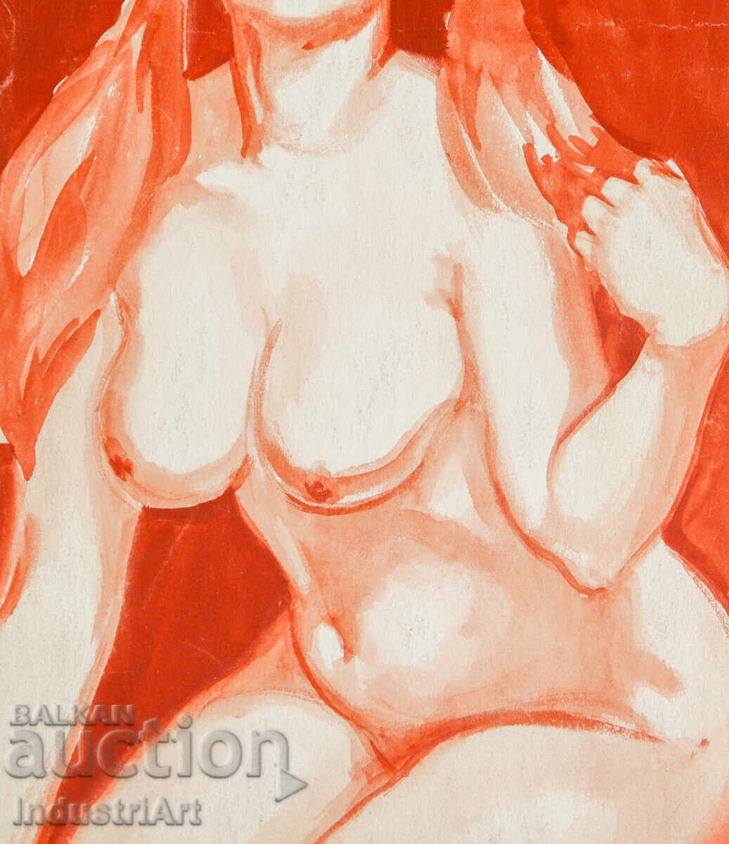 Erotic watercolor painting female portrait nude body - 5