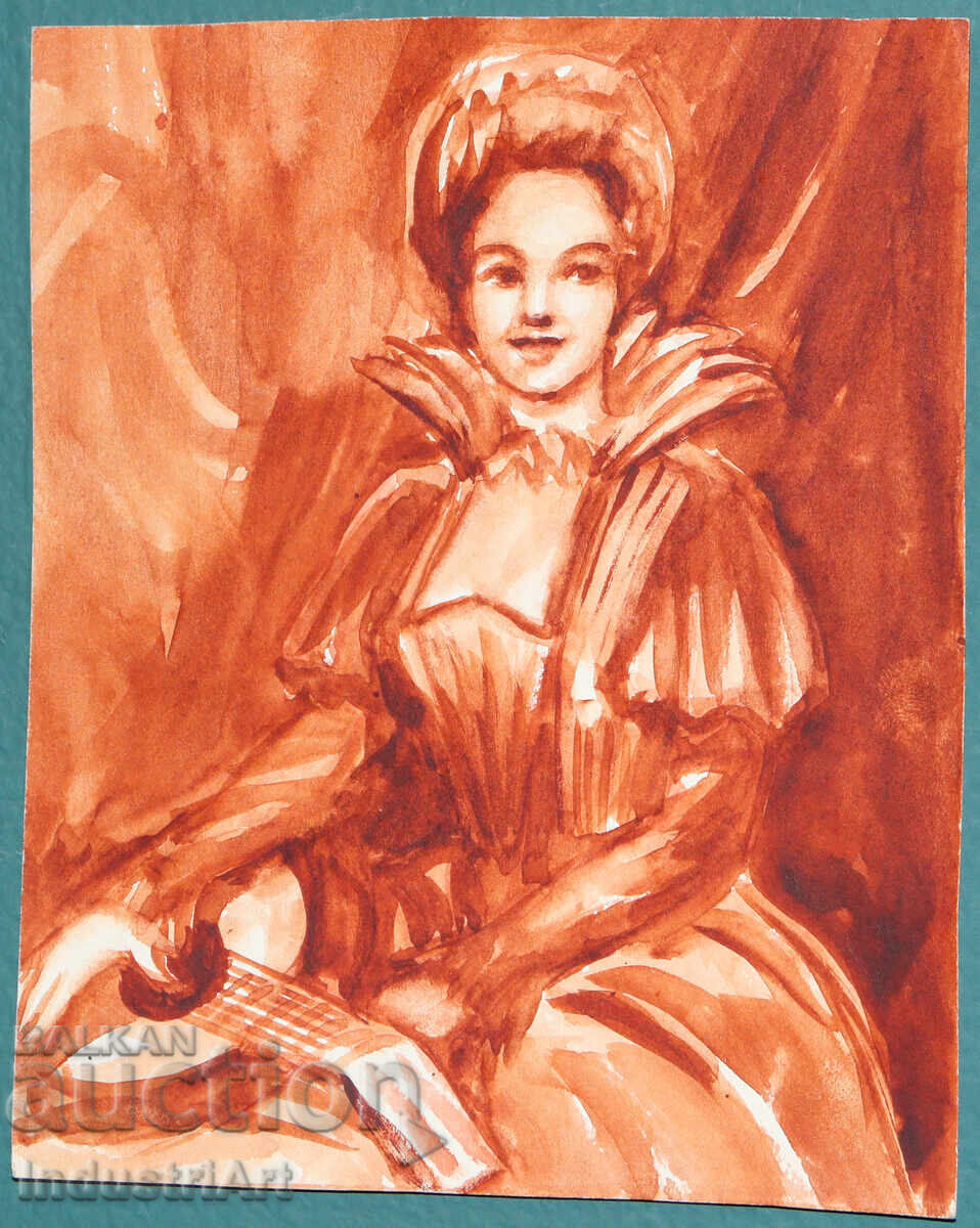 Έργο ζωγραφικής με ακουαρέλα, γυναικείο πορτρέτο με τιμή 100.00 BGN | € 51.13 Έργο ζωγραφικής με ακουαρέλα, γυναικείο πορτρέτο με τιμή 100.00 BGN | € 51.13