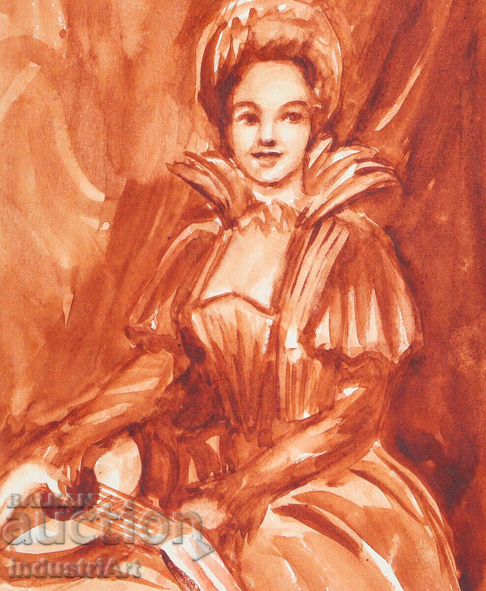 Έργο ζωγραφικής με ακουαρέλα, γυναικείο πορτρέτο Έργο ζωγραφικής με ακουαρέλα, γυναικείο πορτρέτο