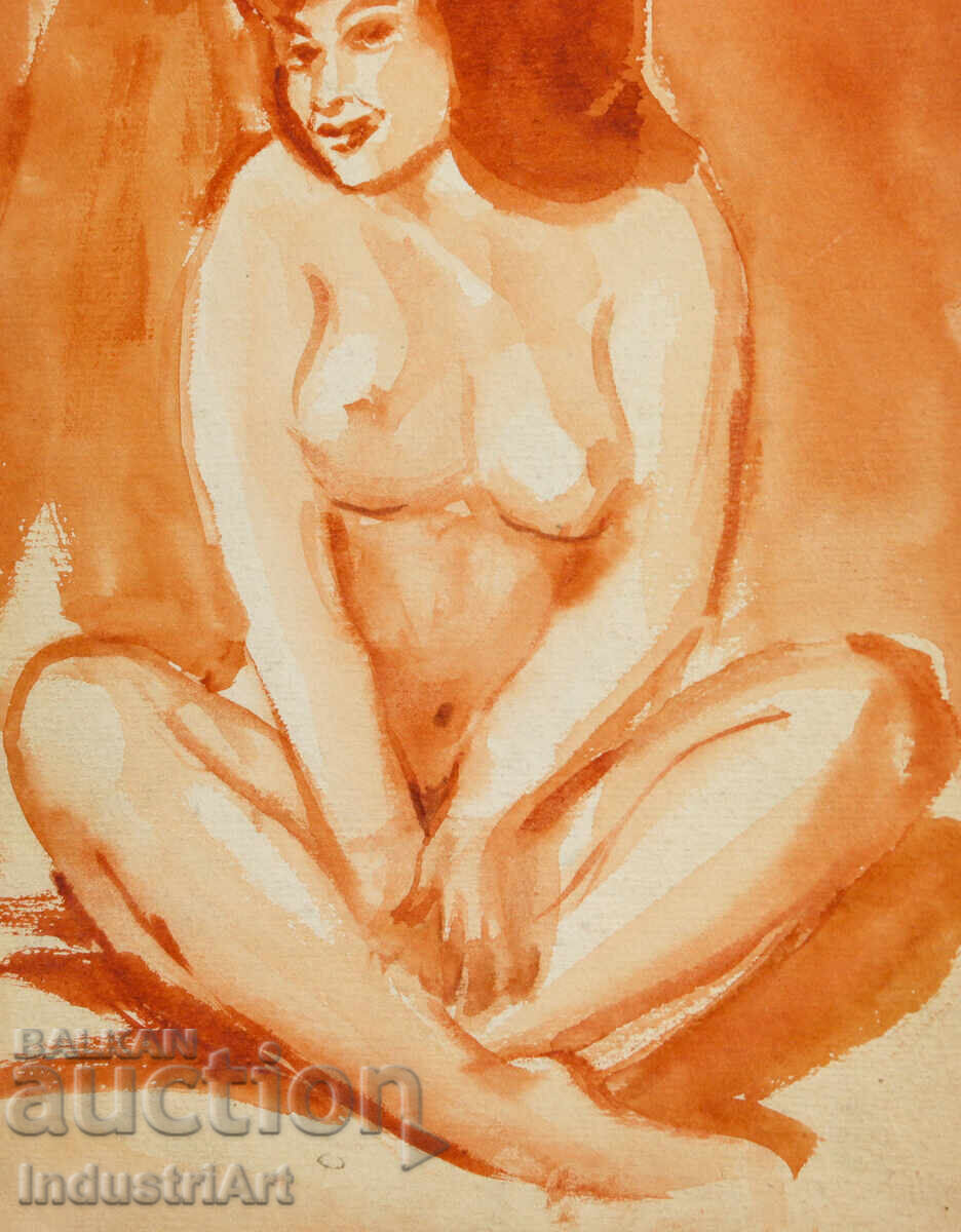 Erotic watercolor painting female portrait nude body - 5