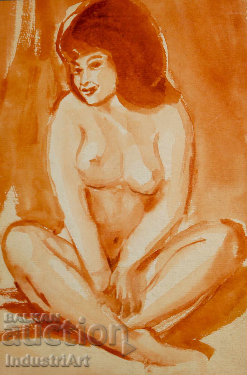 Erotic watercolor painting female portrait nude body