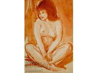 Pictură erotică acuarelă portret feminin corp gol