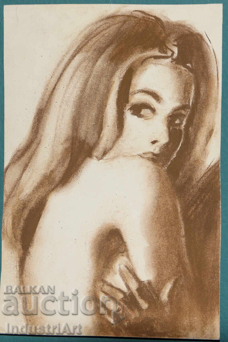 Beautiful pastel drawing, female portrait, nude body with price 100.00 BGN | € 51.13