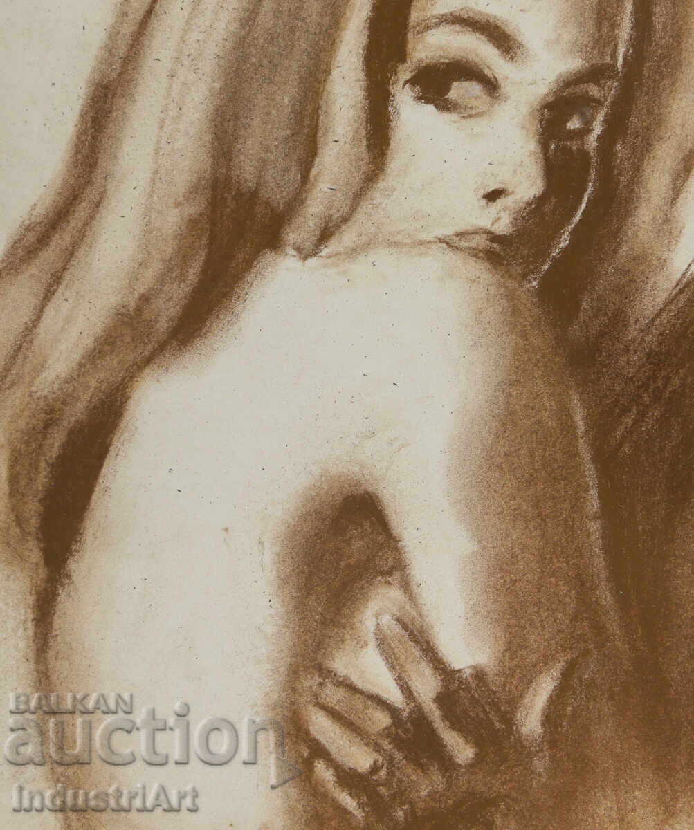 Beautiful pastel drawing, female portrait, nude body - 5