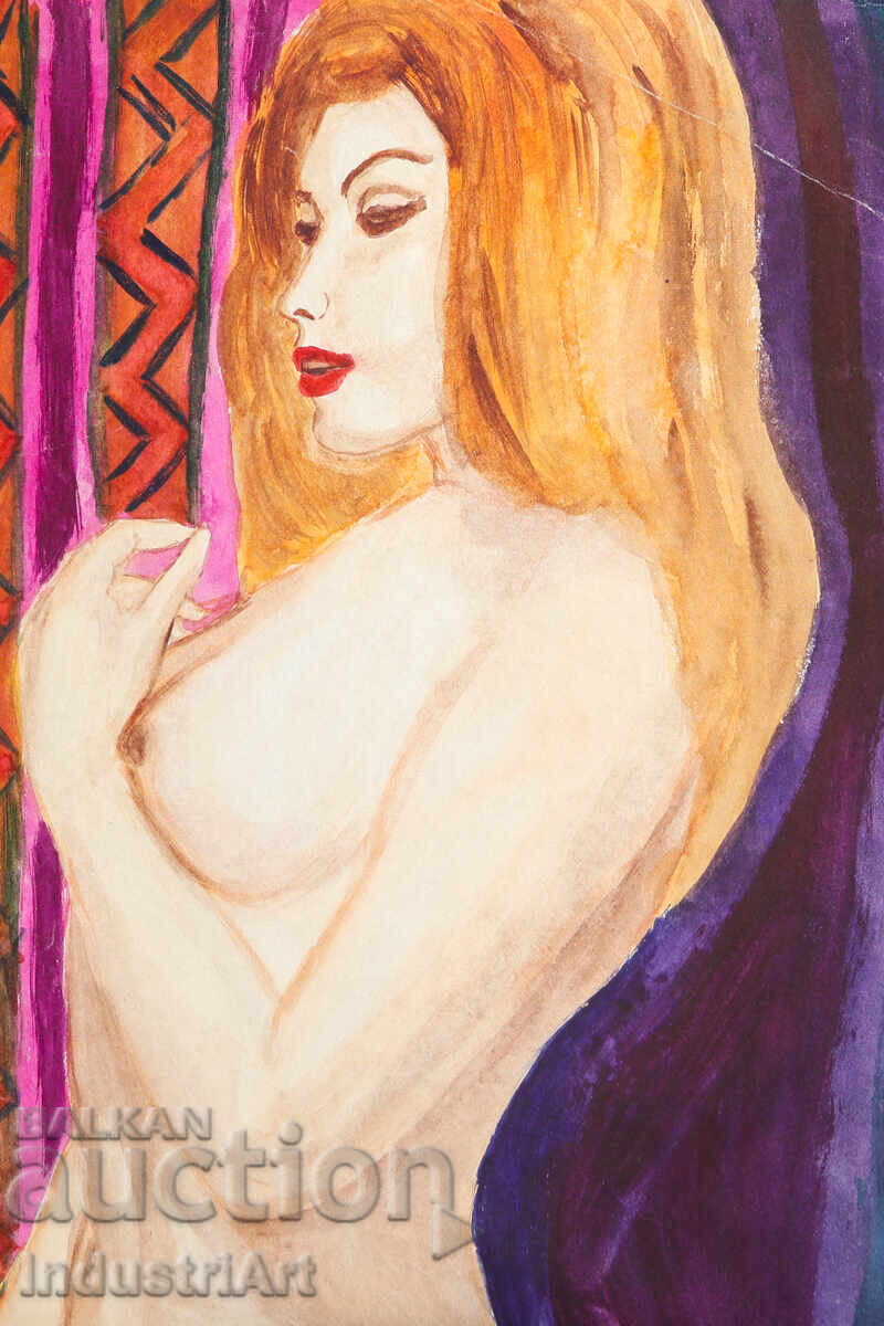 Erotic watercolor painting female portrait nude body with price 100.00 BGN | € 51.13