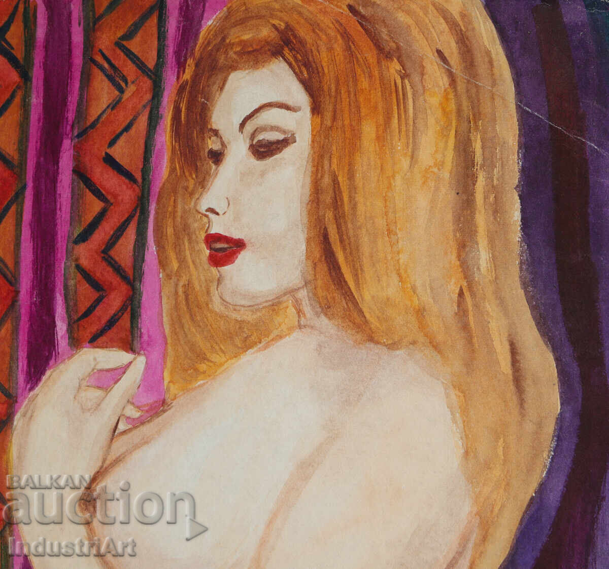 Delivery of Erotic watercolor painting female portrait nude body