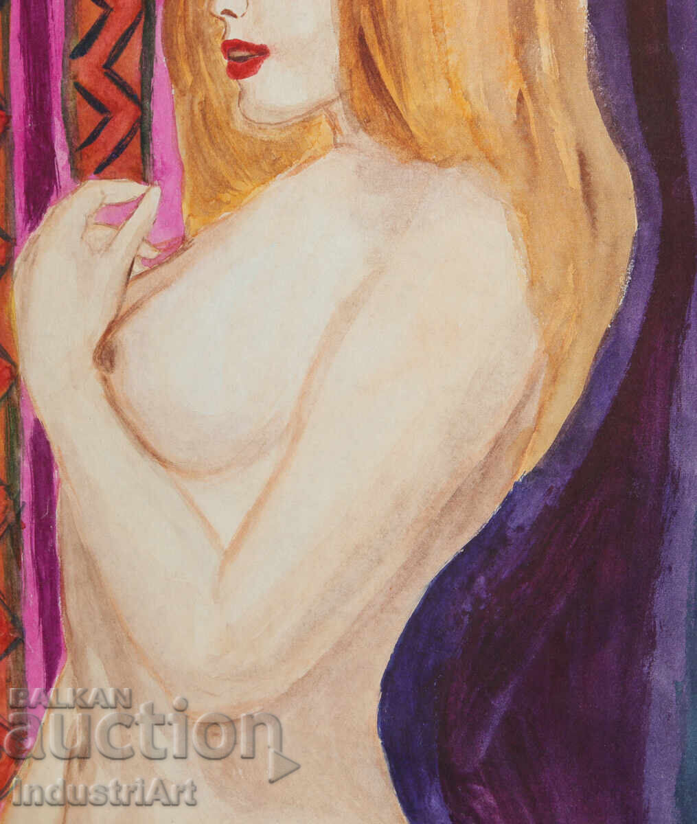 Erotic watercolor painting female portrait nude body - 5