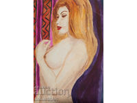 Pictură erotică acuarelă portret feminin corp gol