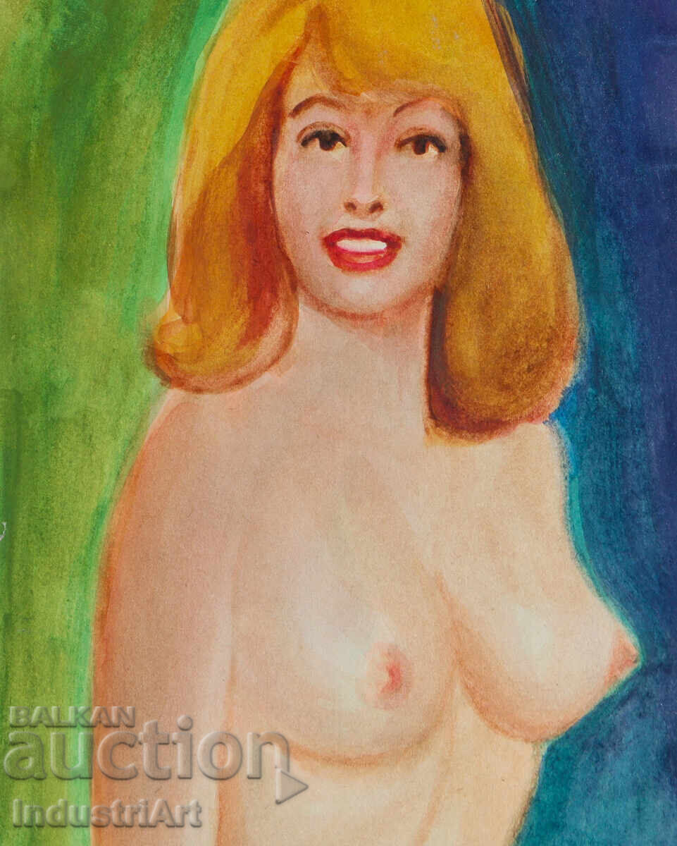 Auction  Erotic painting female portrait nude body