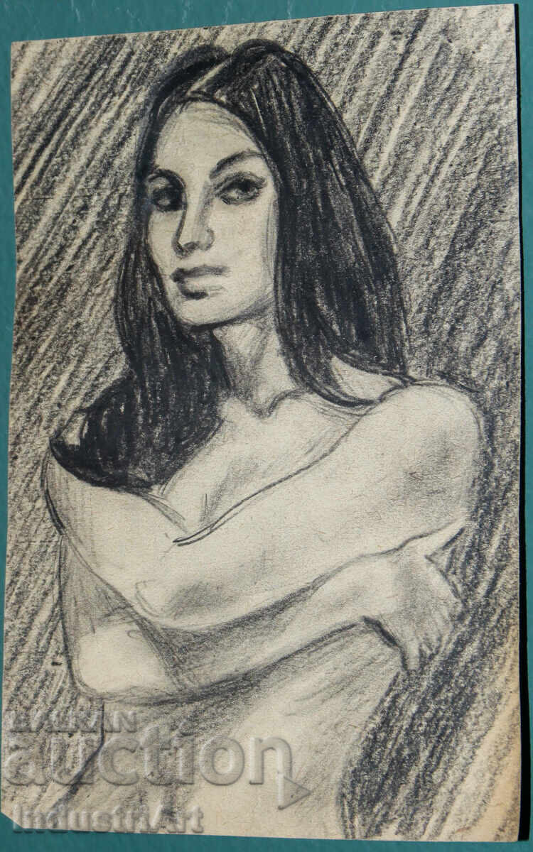 Erotic pencil drawing female portrait nude body with price 100.00 BGN | € 51.13