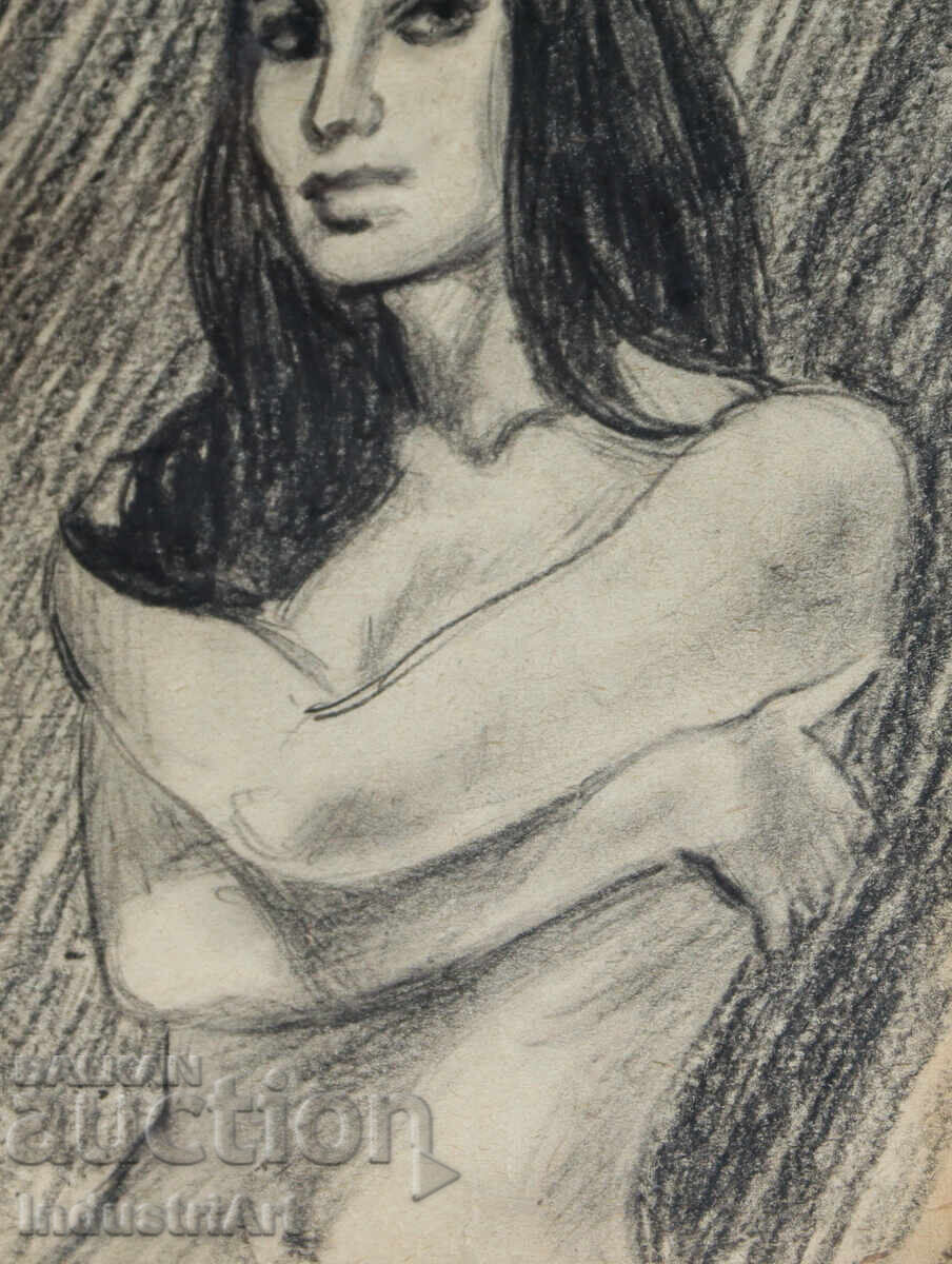 Erotic pencil drawing female portrait nude body - 5