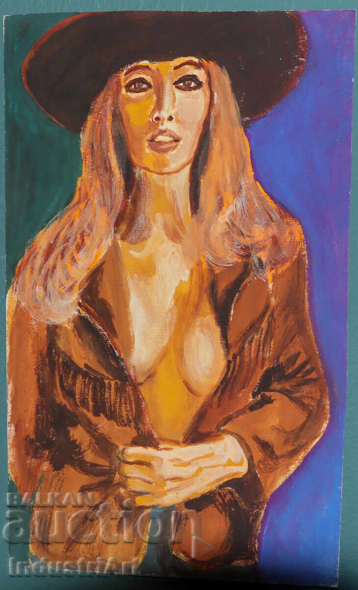 Erotic painting tempera paints female portrait nude body with price 120.00 BGN | € 61.36