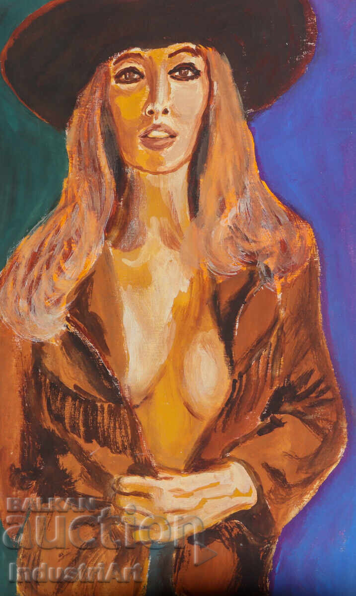 Erotic painting tempera paints female portrait nude body