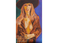 Ερωτική ζωγραφιά με τέμπερα, γυναικείο πορτρέτο, γυμνό σώμα