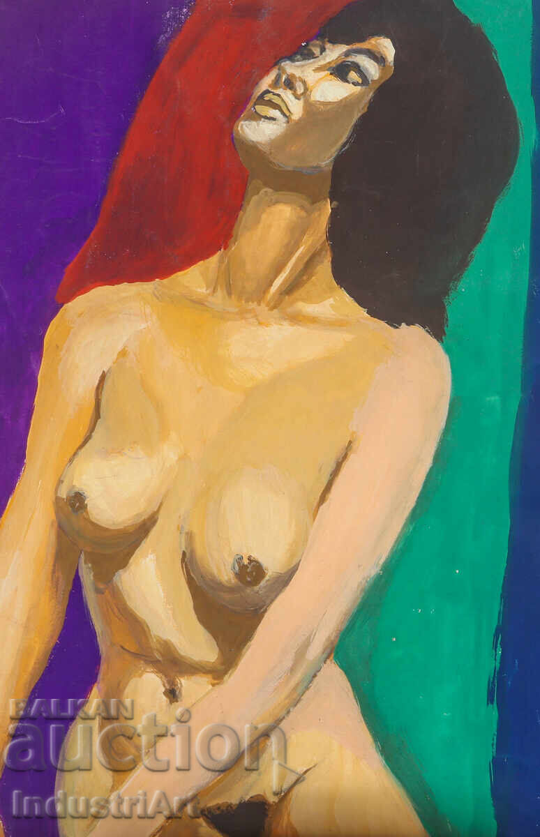 Erotic painting tempera paints female portrait nude body with price 120.00 BGN | € 61.36