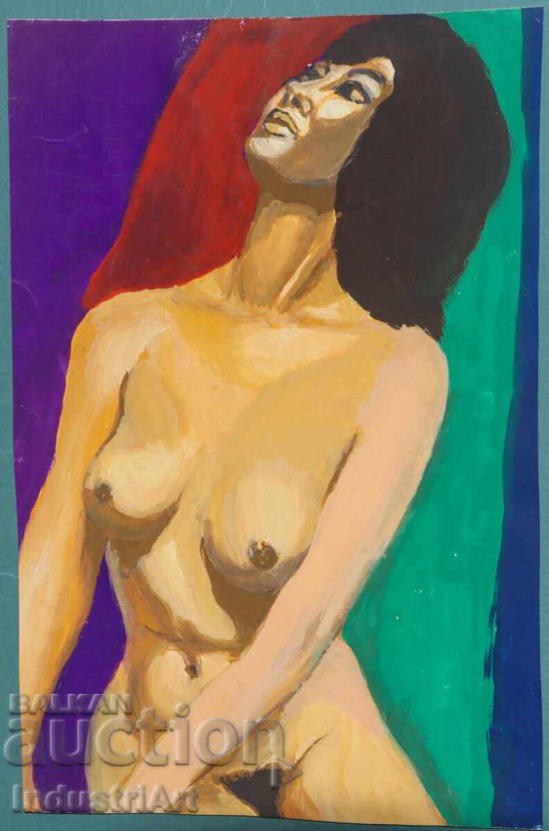 Auction  Erotic painting tempera paints female portrait nude body
