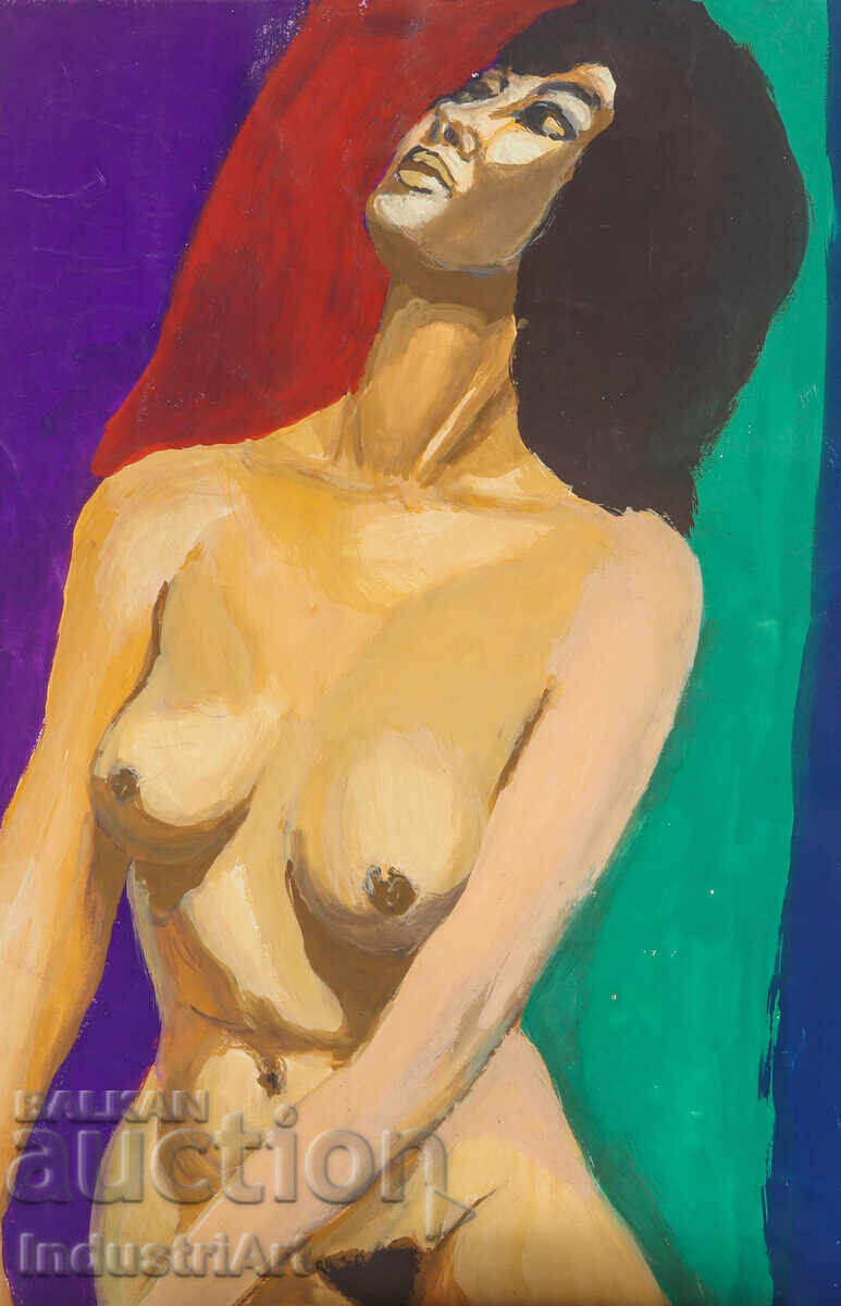 Erotic painting tempera paints female portrait nude body