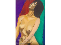 Ερωτική ζωγραφιά με τέμπερα, γυναικείο πορτρέτο, γυμνό σώμα