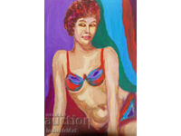Erotic painting tempera paints female portrait nude body
