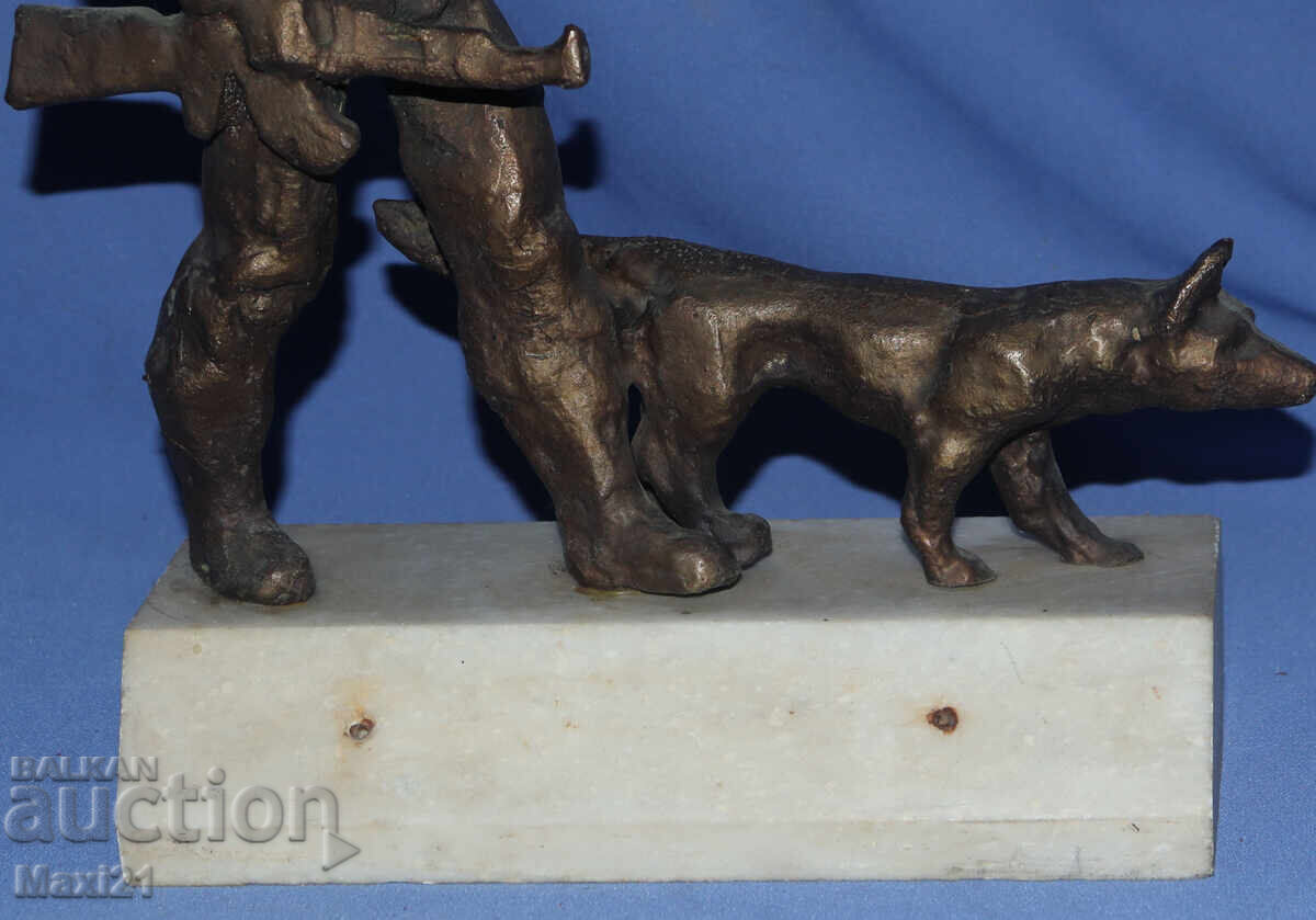 Auction  Handmade Bronze Sculpture Border Guard with Dog