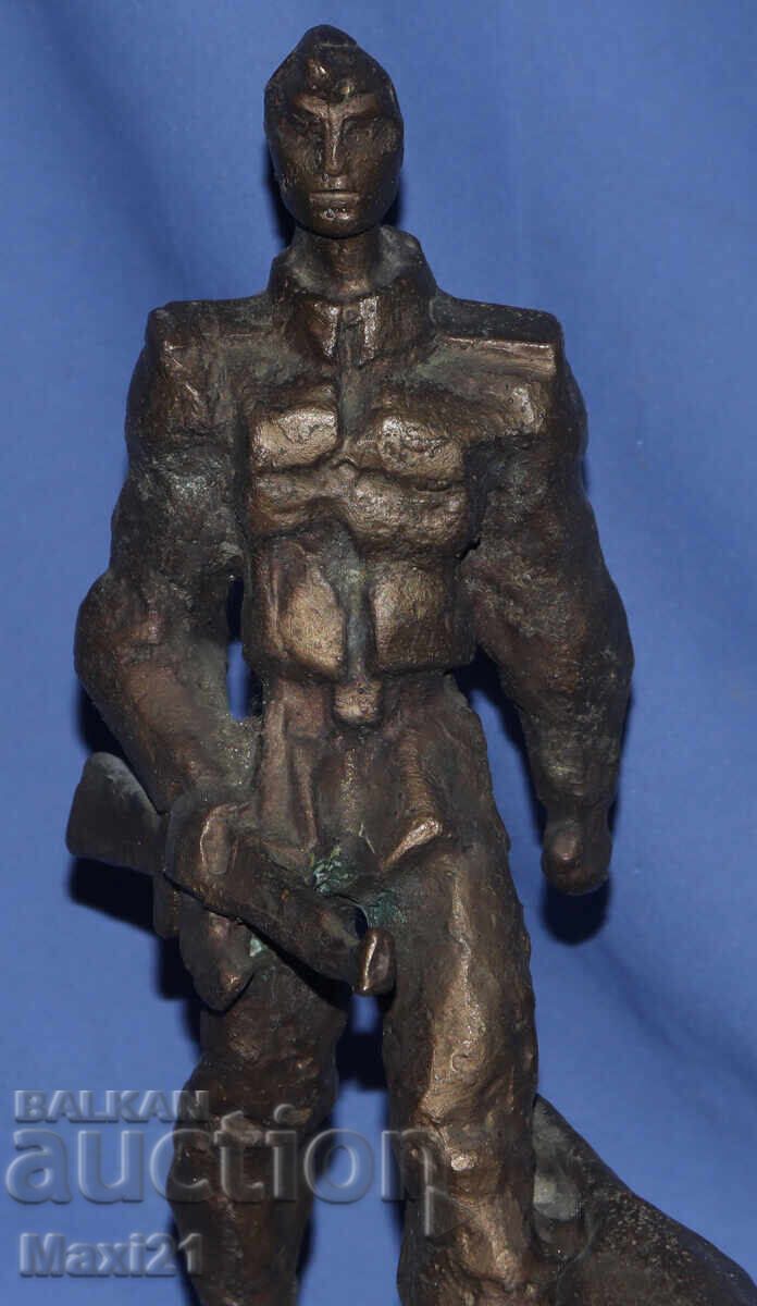 Handmade Bronze Sculpture Border Guard with Dog - 5