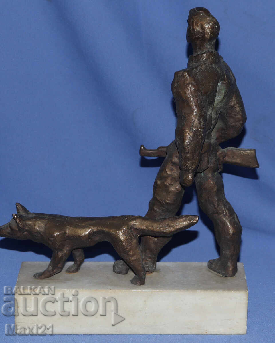 Handmade Bronze Sculpture Border Guard with Dog - 6