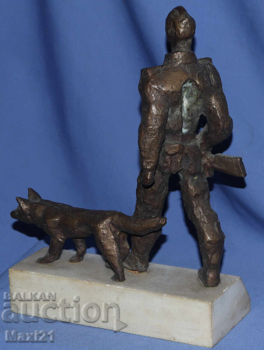 Handmade Bronze Sculpture Border Guard with Dog - 7