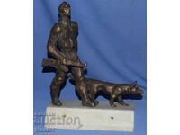 Sculptură din bronz lucrată manual Granițar cu câine