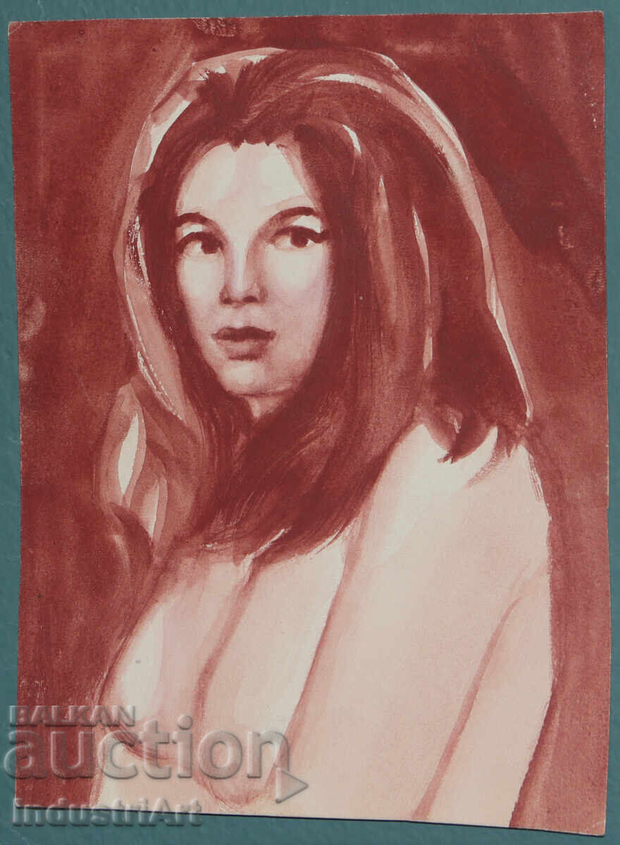 Аукцион Еротична картина акварел женски портрет голо тяло