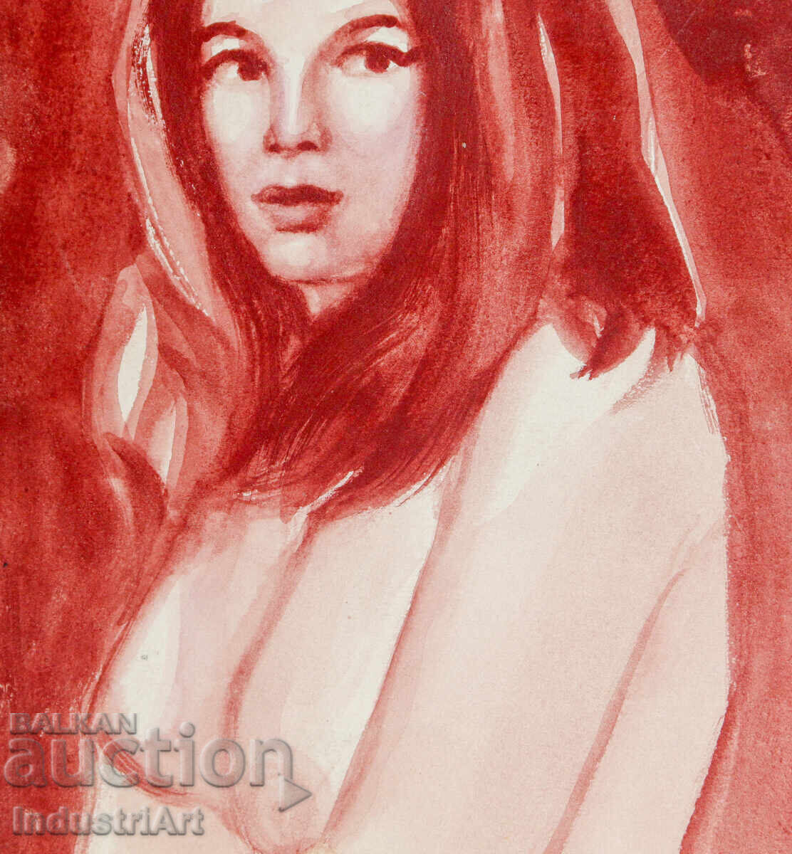 Еротична картина акварел женски портрет голо тяло - 5
