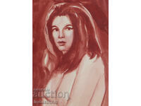 Erotic watercolor painting female portrait nude body
