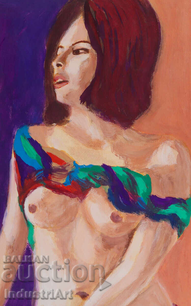 Erotic painting tempera paints female portrait nude body with price 120.00 BGN | € 61.36