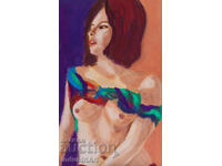 Ερωτική ζωγραφιά με τέμπερα, γυναικείο πορτρέτο, γυμνό σώμα