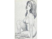Erotic pencil drawing female portrait nude body